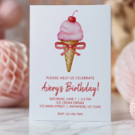 Invitación Fiesta De Cono De Crema De Hielo Rosado De Color D