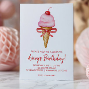 Invitación Fiesta De Cono De Crema De Hielo Rosado De Color D