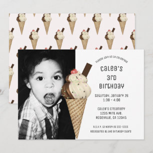 Invitación Fiesta de Cono de Helado Cumpleaños Personalizado 