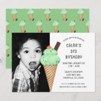Fiesta de Cono de Helado de Menta Cumpleaños Perso