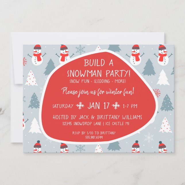 Invitación Fiesta de construcción de edificio de Snowman, aca (Anverso)