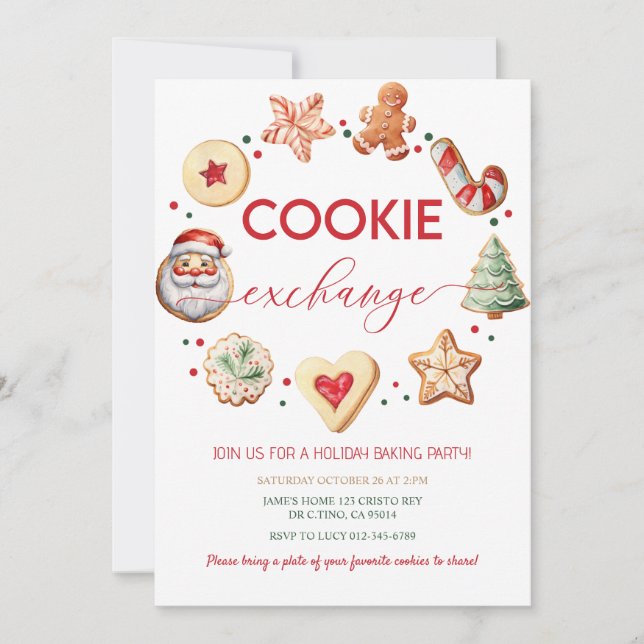 Invitación Fiesta de Cookie Exchange de navidades (Anverso)