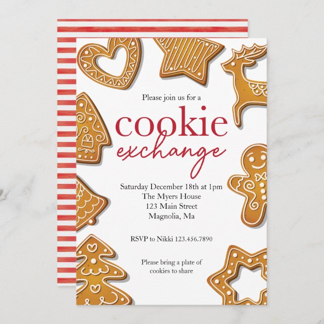 Invitación Fiesta de Cookie Exchange de navidades (Anverso / Reverso)