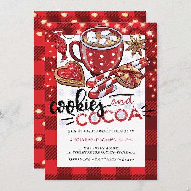 Invitación Fiesta de Cookies y Navidades de cacao (Anverso / Reverso)