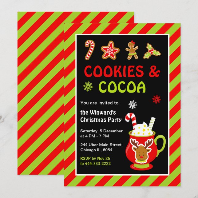 Invitación Fiesta de cookies y Navidades de cacao caliente (Anverso / Reverso)
