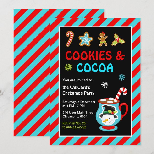 Invitación Fiesta de cookies y Navidades de cacao caliente (Anverso / Reverso)