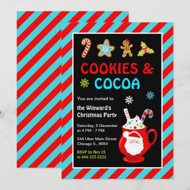Invitación Fiesta de cookies y Navidades de cacao caliente (Anverso / Reverso)