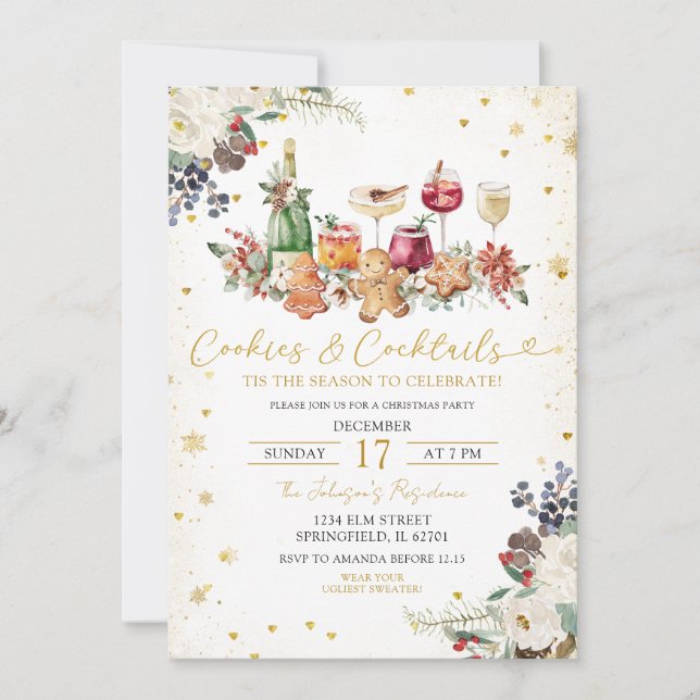 Invitación Fiesta de Cookies y Navidades de cócteles con salp (Anverso)