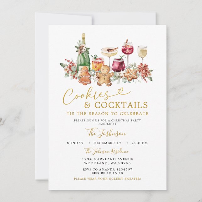 Invitación Fiesta de Cookies y Navidades de cócteles minimali (Anverso)