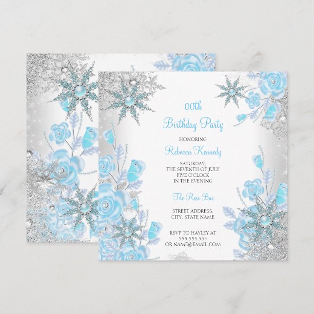 Invitación Fiesta de copos de nieve del invierno de la rosa a (Anverso / Reverso)