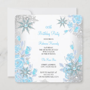 Invitación Fiesta de copos de nieve del invierno de la rosa a