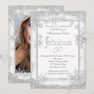 Invitación Fiesta de copos de nieve plateados y blancos fabul