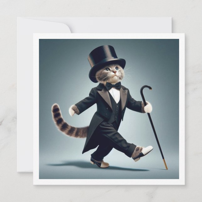 Invitación Fiesta de corbata negra, competencia de baile, gat (Anverso)