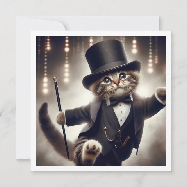 Invitación Fiesta de corbata negra, cumpleaños de gato, invit (Anverso)