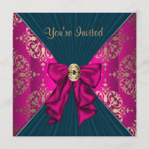 Invitación Fiesta de Corbata Negra de Damasco Dorado Rosa Cal