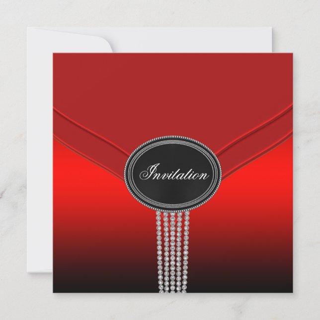 Invitación Fiesta de corbata negra de diamante rojo blanco (Anverso)