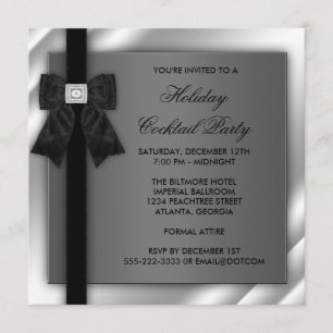 Invitación Fiesta de corbata negra de plata negra Corbata neg