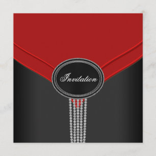 Invitación Fiesta de Corbata Negra Diamante Negro Rojo Blanco