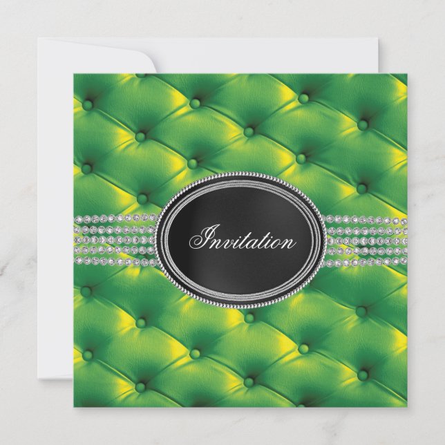 Invitación Fiesta de Corbata Negra Diamante Negro Verde Lima (Anverso)