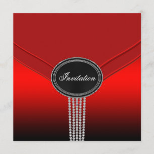 Invitación Fiesta de Corbata Negra Diamante Rojo Blanco