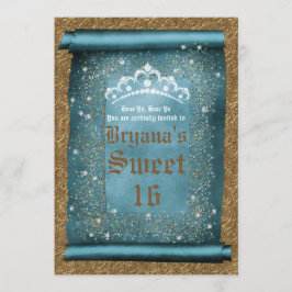 Invitación Fiesta de corona de diamantes y destellos teal