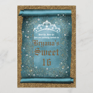 Invitación Fiesta de corona de diamantes y destellos teal