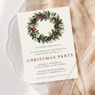 Invitación Fiesta de Corona de Navidad con Verdor Festivo