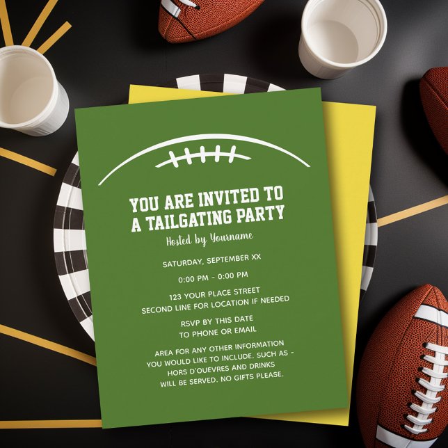 Invitación Fiesta de corredera de fútbol - amarillo verde (Tailgating Party Invitation)