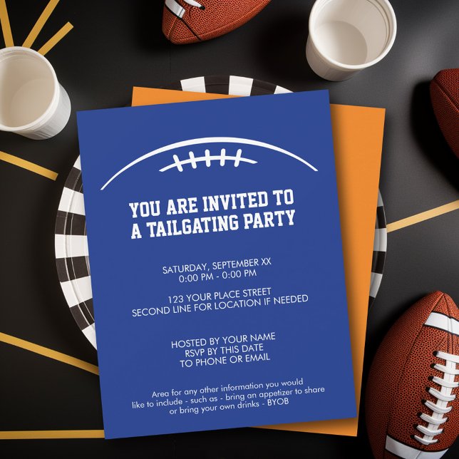 Invitación Fiesta de corredera de fútbol - naranja azul (Tailgating Party Invitation)