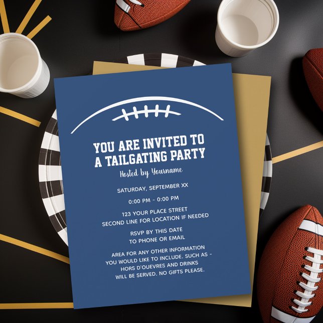 Invitación Fiesta de corredera de fútbol - oro azul (Tailgating Party Invitation)