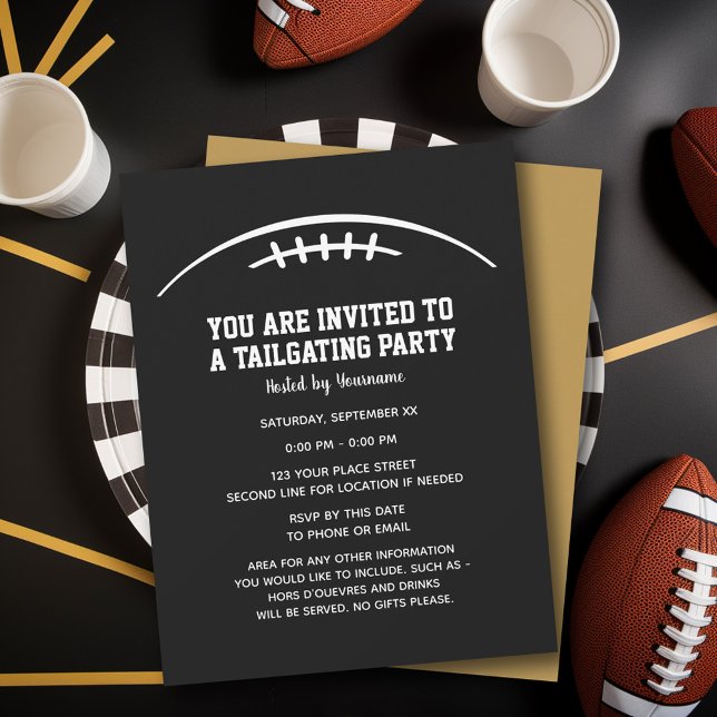 Invitación Fiesta de corredera de fútbol - oro negro (Tailgating Party Invitation)