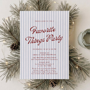 Invitación Fiesta de Cosas Favoritas con Rayas Azules y Rojas