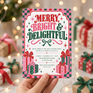 Invitación Fiesta de Cosas Favoritas de Navidad Rosa Verde