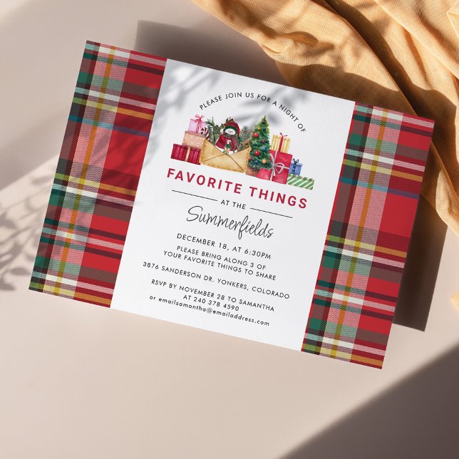 Invitación Fiesta de cosas favoritas para navidades (Plaid Rustic Favorite Things Christmas Invitation)