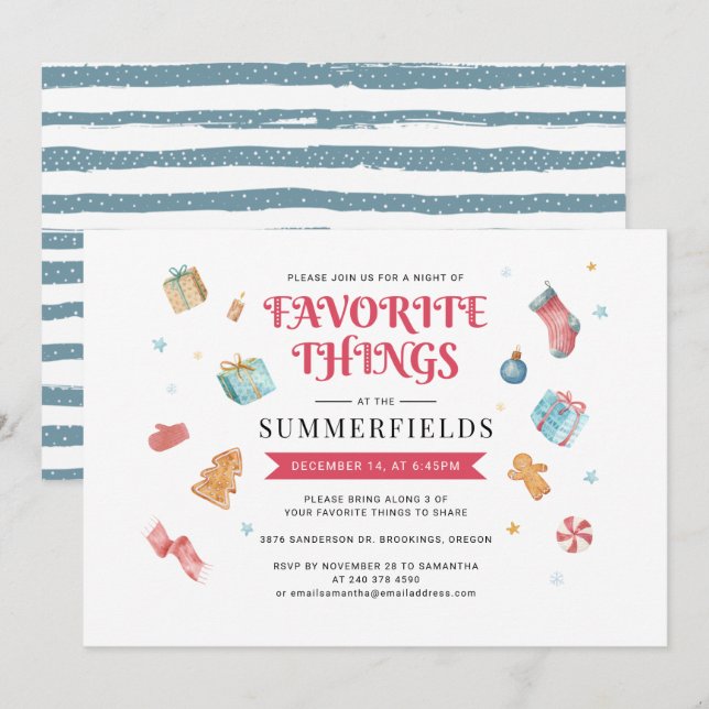Invitación Fiesta de cosas favoritas para navidades (Anverso / Reverso)
