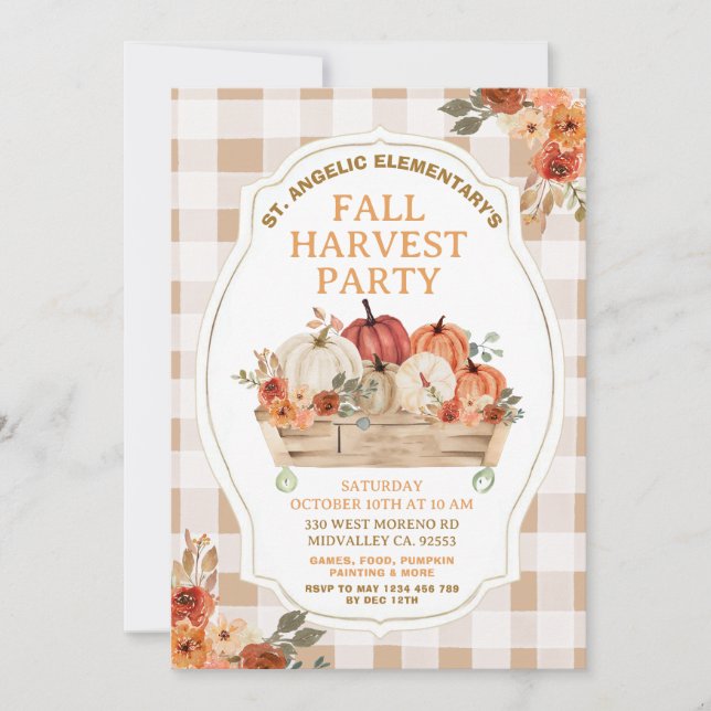 Invitación Fiesta de cosecha de otoño con flores de calabaza  (Anverso)