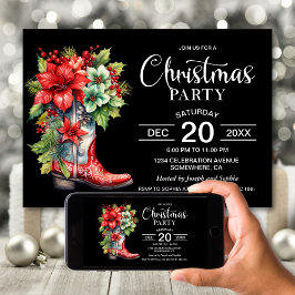 Invitación Fiesta de Cowboy Boot Black Navidades