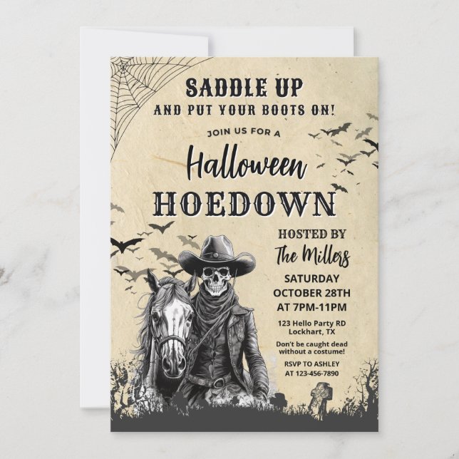 Invitación Fiesta de Cowboy Hoedown de Halloween Occidental (Anverso)