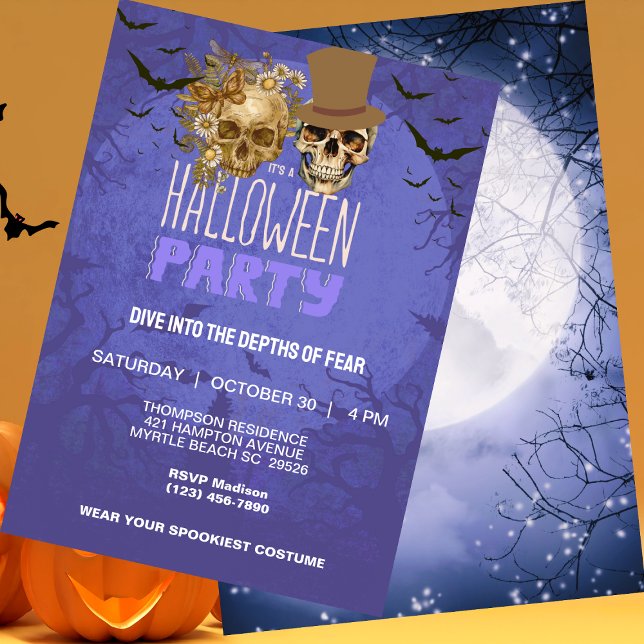 Invitación Fiesta de cráneo gótico adulto de Halloween (Subido por el creador)