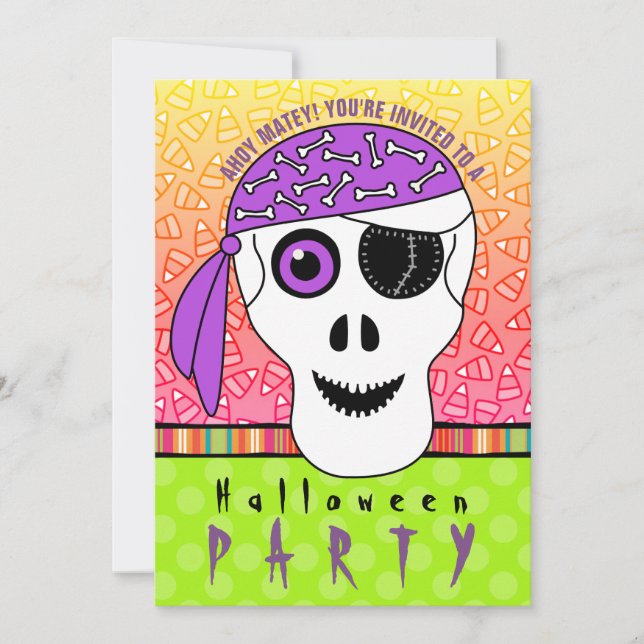 Invitación Fiesta de Cráneo Pirata de Halloween (Anverso)