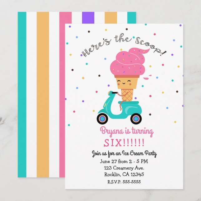 Invitación Fiesta de crema de hielo de verano de fresa suave (Anverso / Reverso)