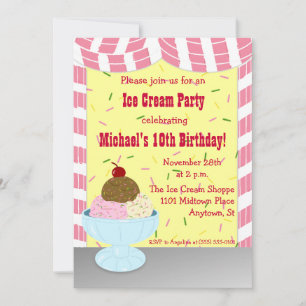 Invitación Fiesta de crema de hielo en franjas y rociadores
