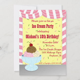 Invitación Fiesta de crema de hielo en franjas y rociadores