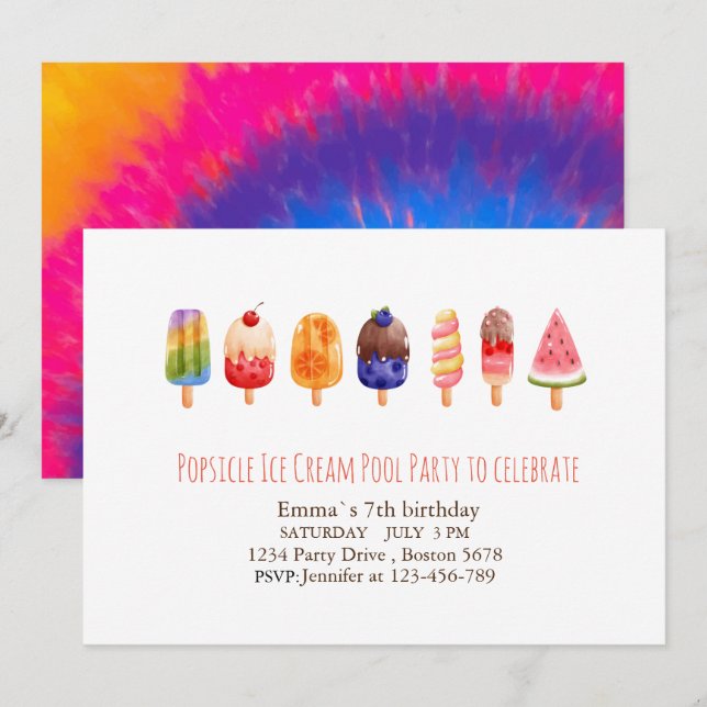 Invitación Fiesta de crema de hielo popsicleInvitación (Anverso / Reverso)