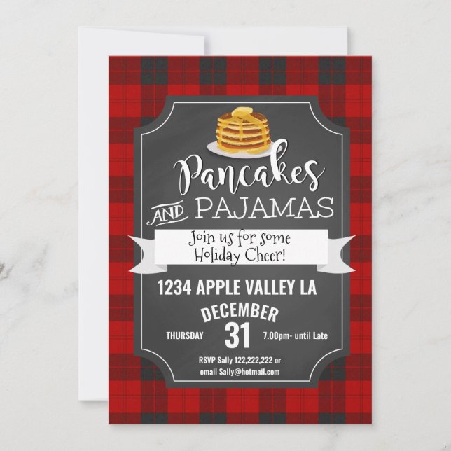 Invitación fiesta de crepes y Navidades pijamas (Anverso)