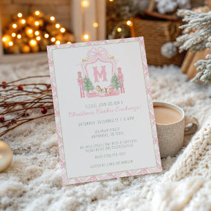 Invitación Fiesta de Cresta de Monograma de Cascanueces Rosa