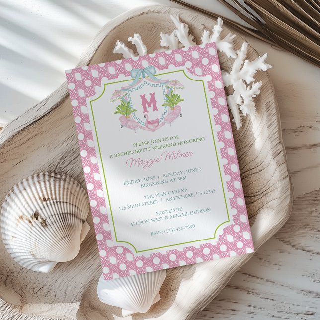 Invitación Fiesta de cresta de monograma de Palm Beach elegan (Subido por el creador)