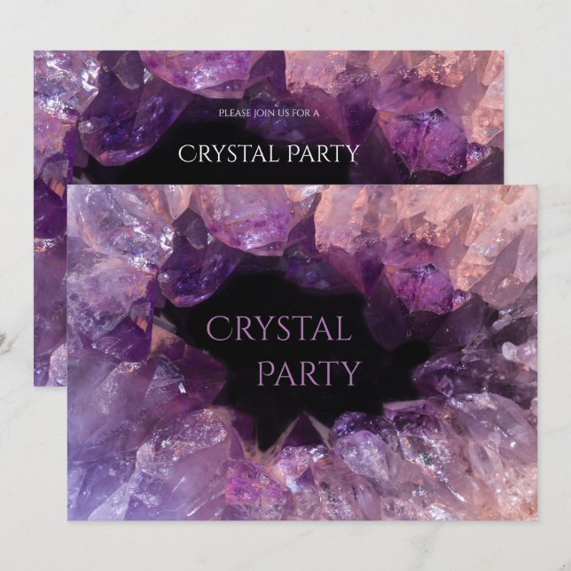 Invitación Fiesta De Cristal Ametista Elegante (Anverso / Reverso)