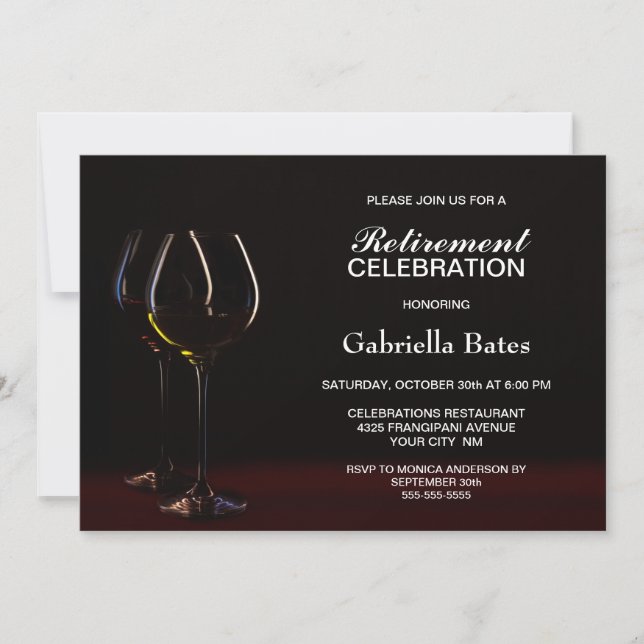 Invitación Fiesta de cristal de vino negro de jubilación (Anverso)
