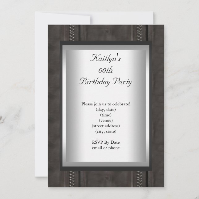 Invitación Fiesta de cualquier edad Cumpleaños Negro Suede Pi (Anverso)